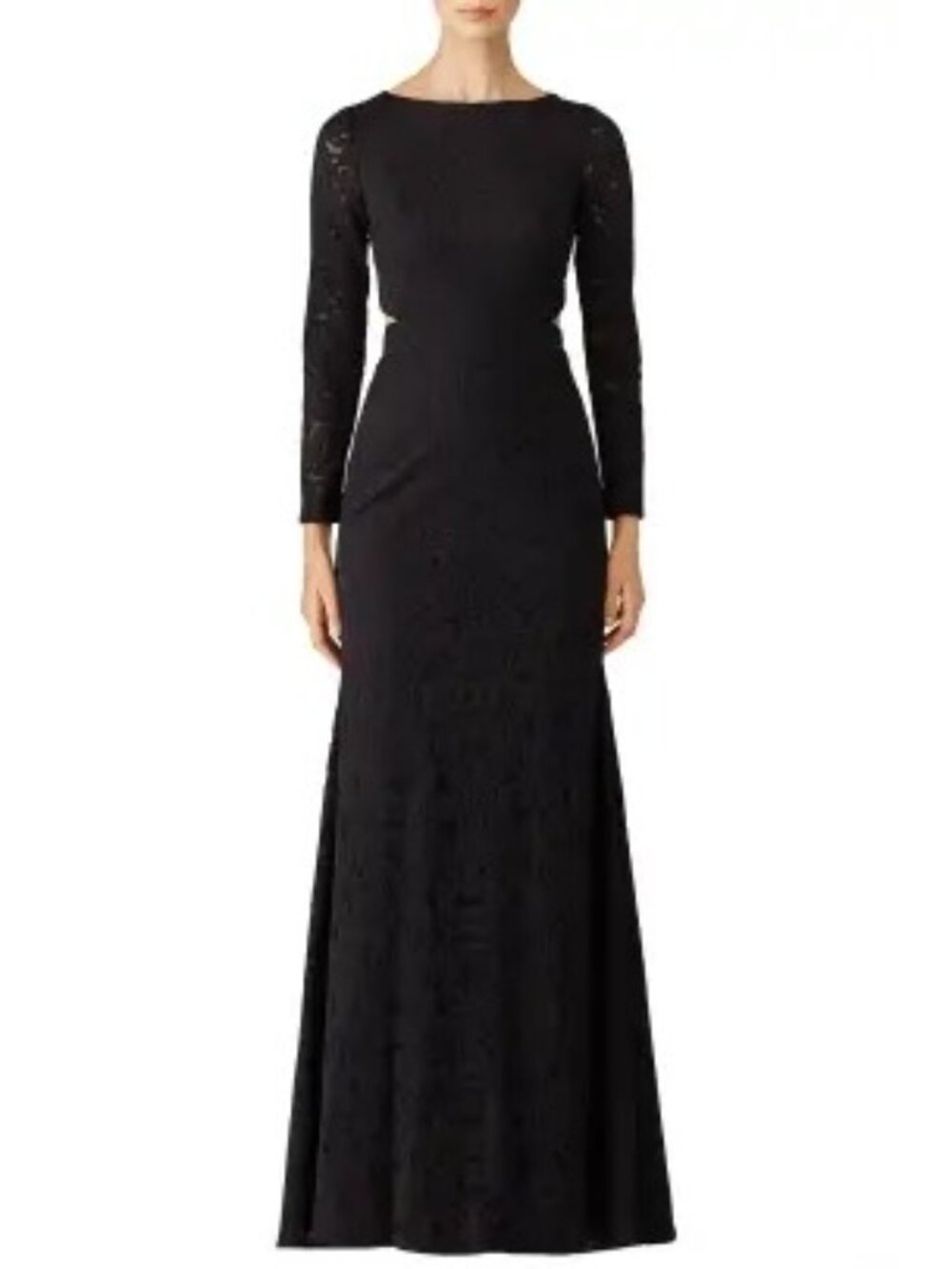 R-145. Monique Lhuillier Black Floral Shadow Gown